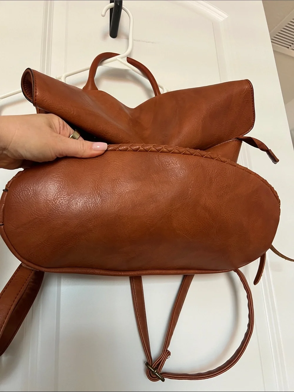 Woven Vegan Leather Backpack